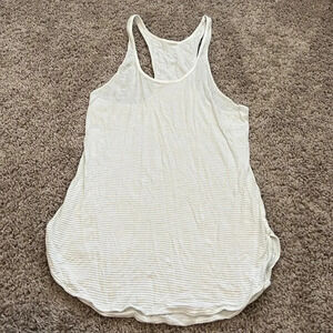 Lululemon White Striped Racerback Tank with curved hem